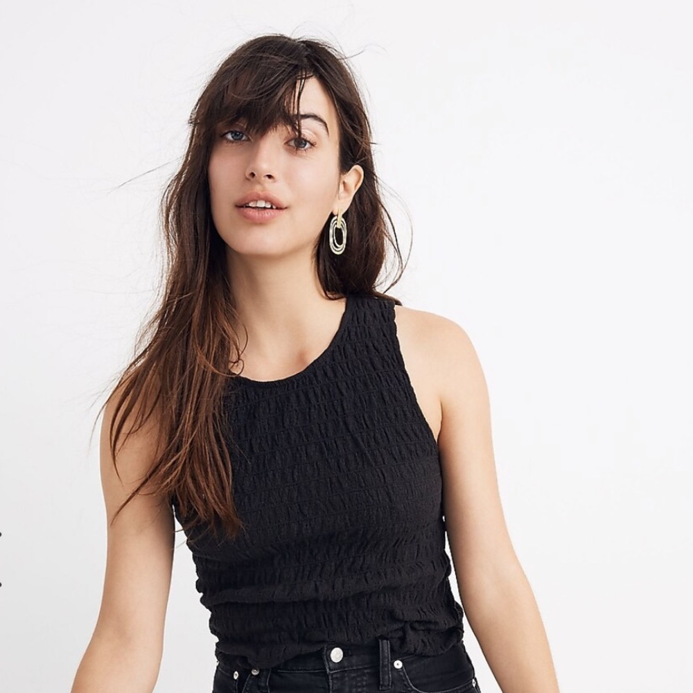 Madewell Texture & Thread Smocked tank in black size XL
